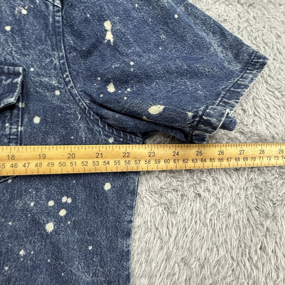 GS115 Button-Up Shirt Men L Blue Denim Splattered Distressed Short Sleeve Cotton - Picture 5 of 6